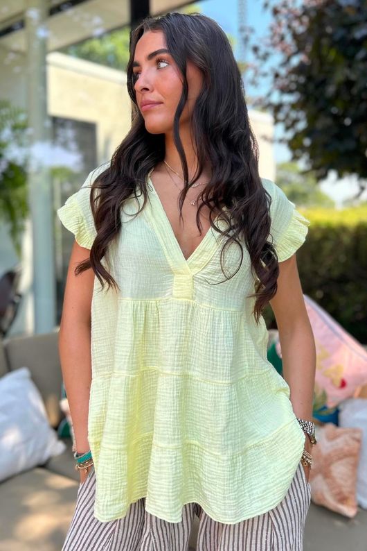 Agnes Cushion Cotton Cap Sleeve Top Lemon?